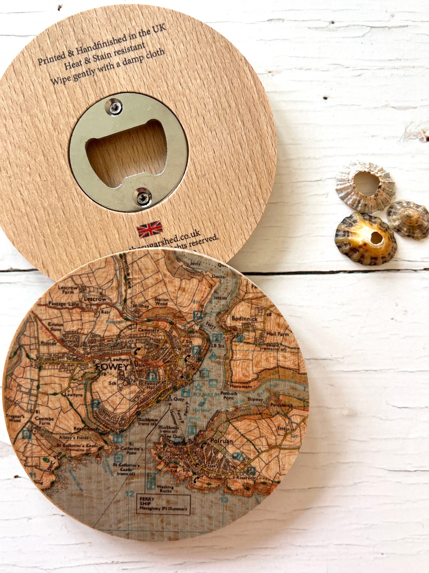 Wooden Fowey Map Bottle Opener Coaster