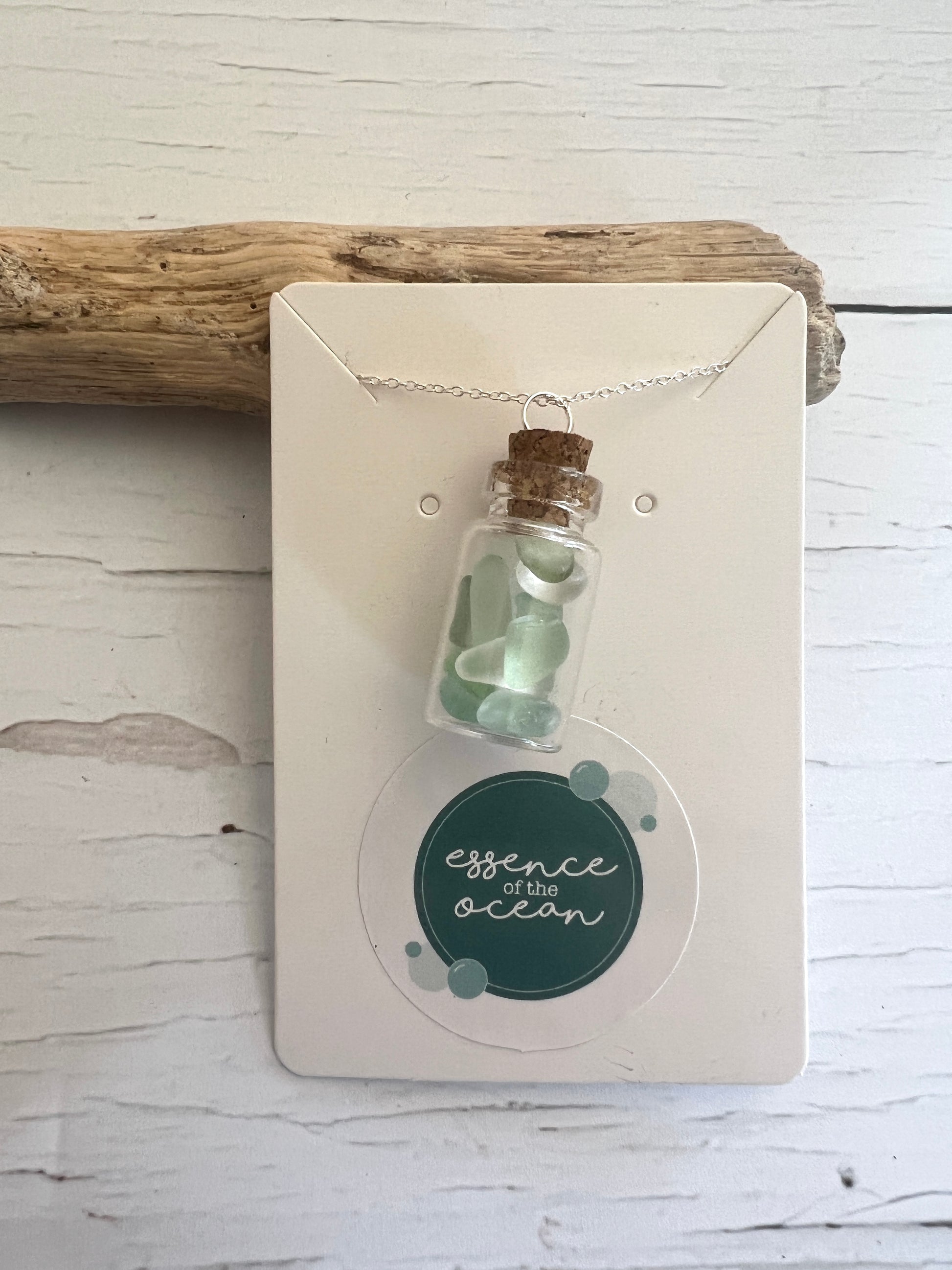 Cornish seaglass in a bottle necklace - aqua