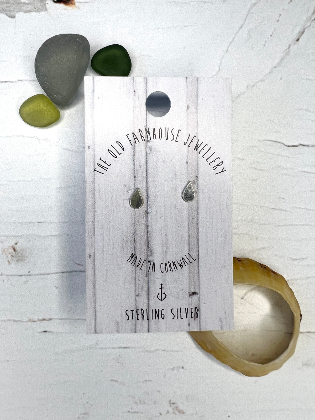 mini droplet sterling silver stud earrings tiny, geometric, handmade cornwall jewelry minimalist everyday accessory